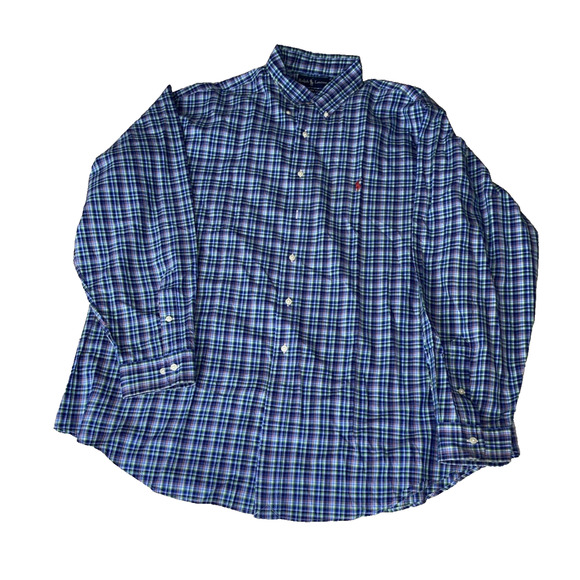 Polo Ralph Lauren Long Sleeve Button Front Blue Plaid Shirt Size XXL Preppy - Picture 1 of 7
